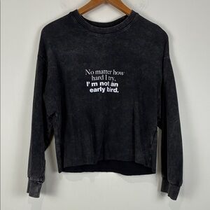 Zara Women’s Large Charcoal Cropped Sweatshirt Crewneck Raw Hem Early Bird